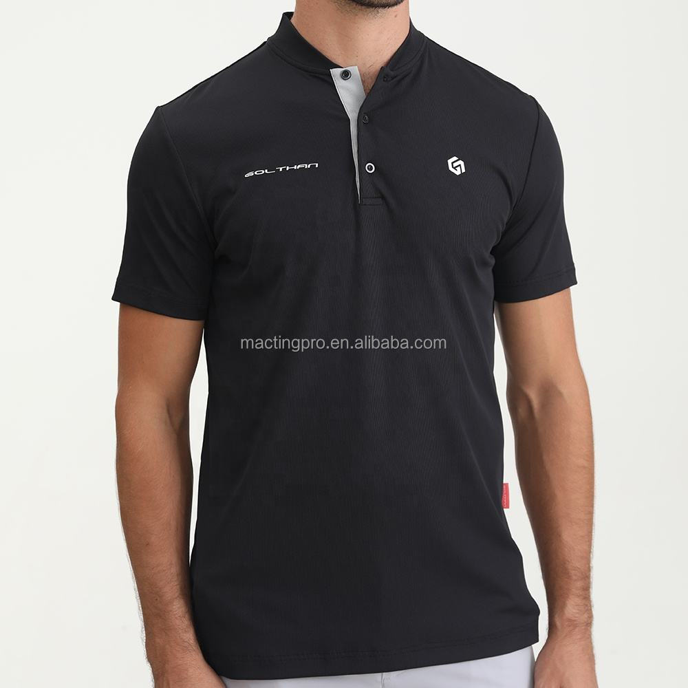 2024 Design Mandarin Collar Embroidered Rubber Silicone Logo Slim Fit Golf Polo T Shirts