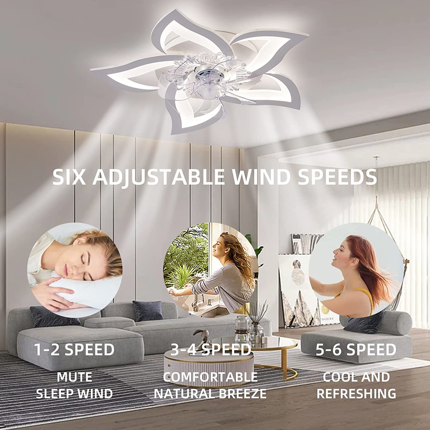 27.2 Inches Modern Style OEM ODM 50W LED Ceiling Fan Lights with Remote, Suitable for Bedroom Living Room and Dining Room