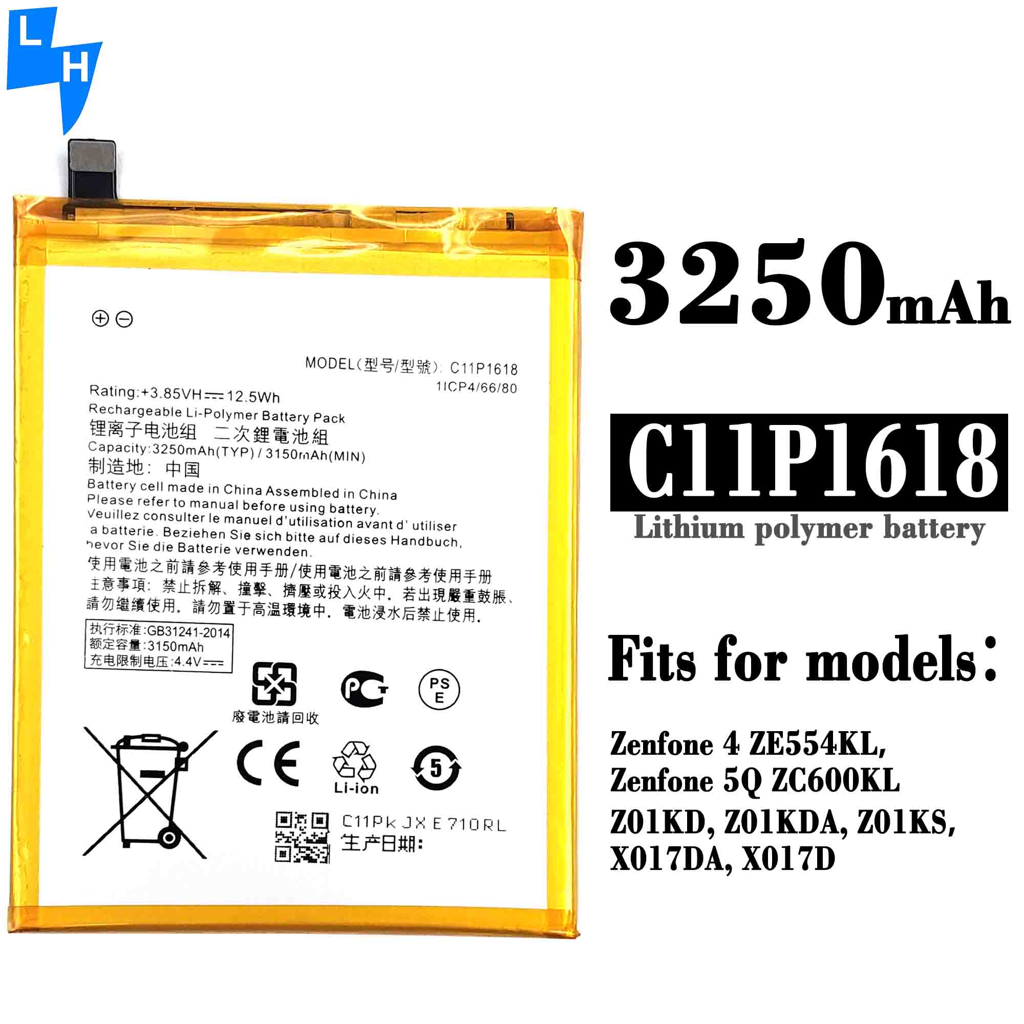 Double IC Protection 3250mAh Mobile Phone Battery for ASUS Zenfone 4 ZE554KL C11P1618