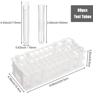 Plastic Test Tubes With Rack And Caps, 16 X 100mm With Holder For Scientific