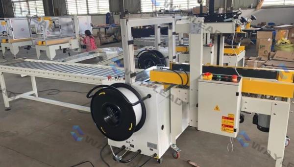Automated Carton Folding Sealing Strapping Machine 400w 18-20 Meter/Min Belt