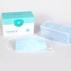 China Blue Earloop Pleated 3 Ply Disposable Face Mask With Comfortable Earloop factory
