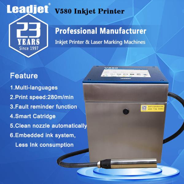 V580 Multi-Languages 280m / Min CIJ Inkjet Printer 1-3 Lines with Total 1.5-20mm Font Height