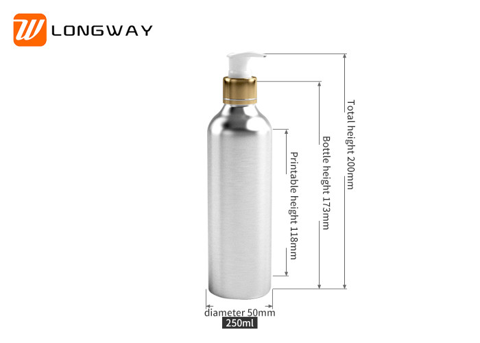 Round Silver Aluminum Cosmetic Containers , OEM Lotion Pump Bottle 250ml