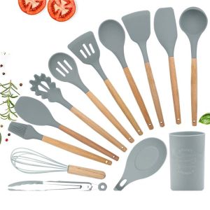 China 13Pcs Non Stick Silicone Spatula Set With Wooden Handle on sale