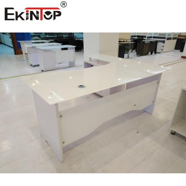 White L Shape Tempered Glass Computer Desk Office Furniture Working Table