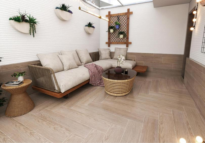 Khaki Outdoor Floor Glazed Ceramic Tile Baby Face Wall Tile Wood Imitation Porcelain Strip 200x1000mm For Building