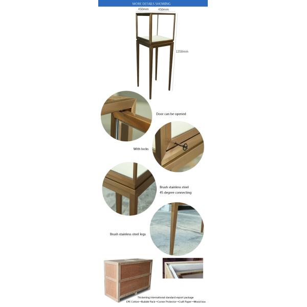 Manufacturer oem top grade fully assemble brush stainless steel glass pedestal display stand with lights