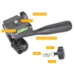 Camera Head Mount ABS 3 Way Pan Load 2kg Lightweight