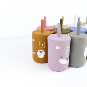 High Flexibility Drinking Silicone Cup With Straw And Printed  155g