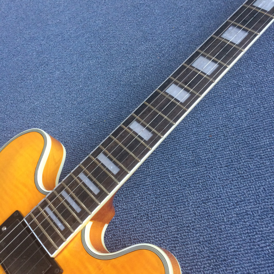 Hollow body jazz guitar,Flame Maple Top,Ebony Fingerboard,double F holes jazz electric guitar