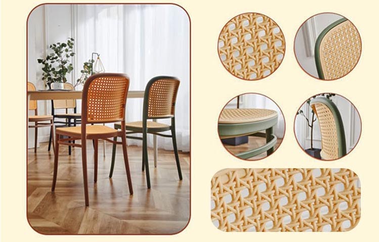 Nordic Stackable PP Plastic Rattan Dinner Chair for Outdoor Garden Cafe Restaurant