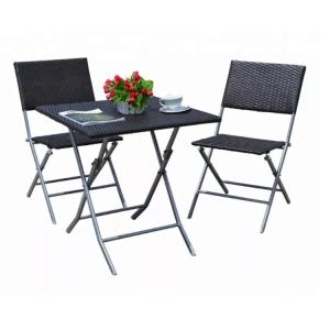 China Outdoor Courtyard Furniture Set with Foldable PE Rattan Wicker Dining Table and Chair factory