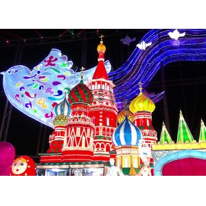 Fabric Traditional Chinese Festival Blue Light Lantern Outdoor Waterproof