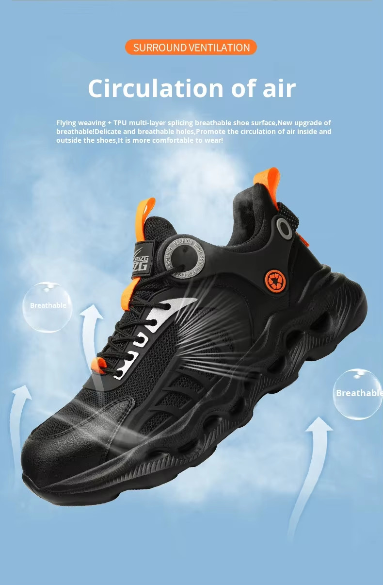 TPU Flying Knit Work Shoes With EVA Sole For Industrial Safety Kevlar Mid Sole Steel Toe Anti-stab And Anti-smash