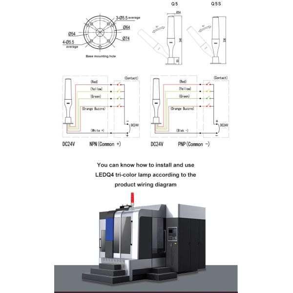 Hidden Detachable Base LED Tower Lamp Flashing Warning Tower Light With Alarm Buzzer