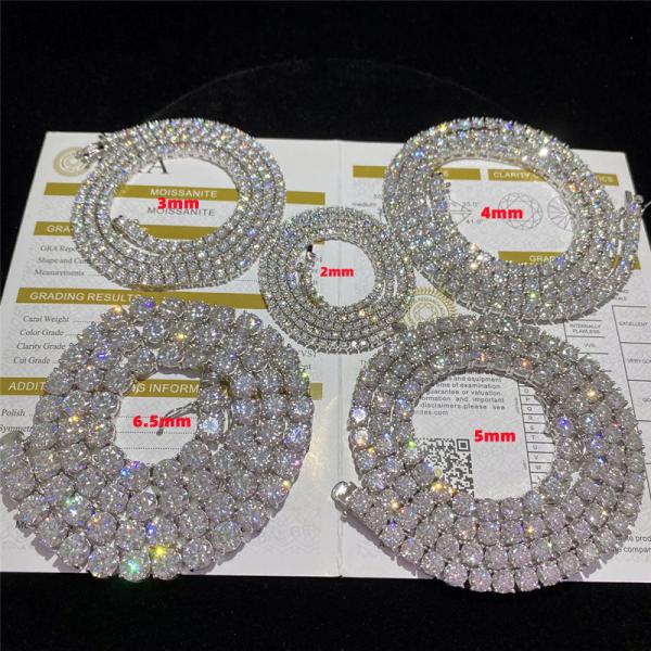 VVS Moissanites Tennis Diamond Necklace Hip Hop 925 Sterling Silver 2mm 3mm 5mm