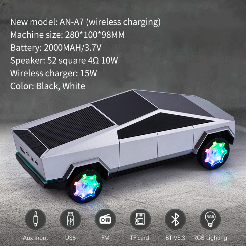 Tesla Cybertruck Pickuptruck Car Shape Speaker BT Wireless FM Music Player Car Speaker With Radio