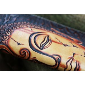 Buddha Demon Handmade Vegetable Tanned Cowhide Carved Japanese Wallet Genuine