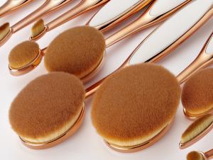 China 10 Pcs Tooth Cosmetic Makeup Brushes Professional , Oval Beauty Brush Set factory