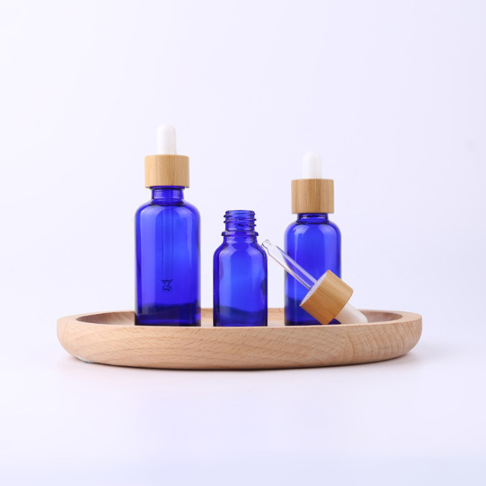10 Ml Glass Cobalt Blue Essential Oil Bottles Eye Oil Pipette Dropper Bamboo Lids