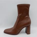 Round Head Womens Leather Dress Boots Brown With YKK Metal Toe Zipper