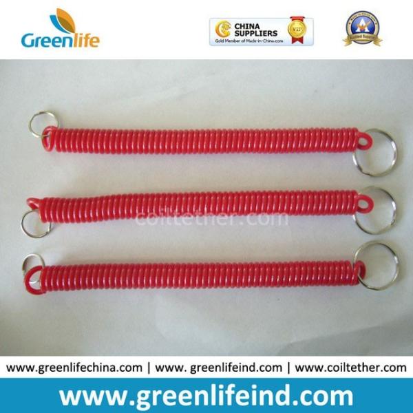 Plastic TPU Spring Key Coil Chain w/25/20mm Key Rings on Two Ends in Red Hot