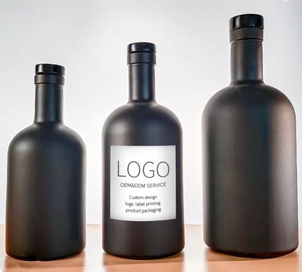 Clear Black Frosted Glass Bottles for Vodka Whisky Rum 200ml 375ml 500ml 750ml 1000ml