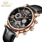 KINYUED J017-3 Gold Case Black Dial Leather Strap Complete Calendar Skeleton