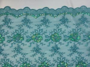 China Green Scalloped Beaded Lace Fabric By The Yard For Wedding Bridals / Gowns factory