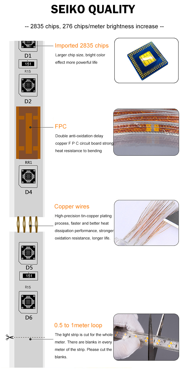 DC220V Smd 2835 Led Strip 12.5W/M Color Change Outdoor Led Strip