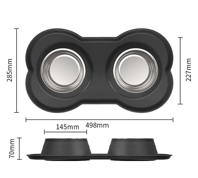 Pet Silicone Anti Spill Bowl Dog Stainless Steel Eating And Drinking Double Bowl