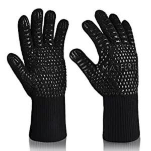 China Kitchen Cooking Black Aramid Heat Resistant Work Gloves Barbeque Oven Mitts factory