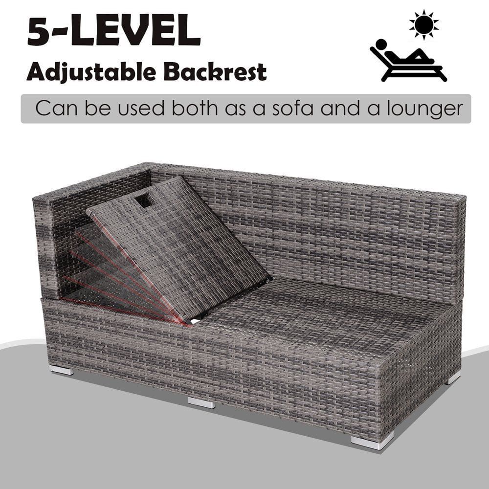 AJUNION 3-Piece Rattan Garden Sofa Set with Adjustable Backrest and Steel Tube Frame
