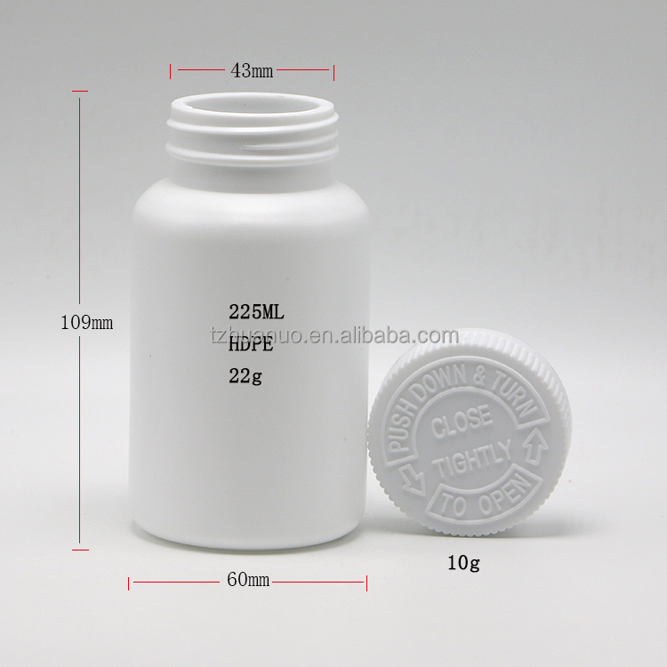 Medicine Container 225ml/7.6oz HDPE Plastic Bottle Capsule/Powder/Pill Supplement Holder