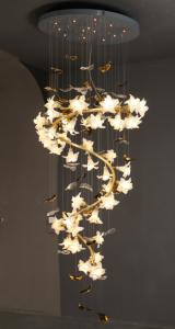 China Glass Flower Pendant Chandelier Lights With Copper Ceramic Stair Hanging Lamp factory