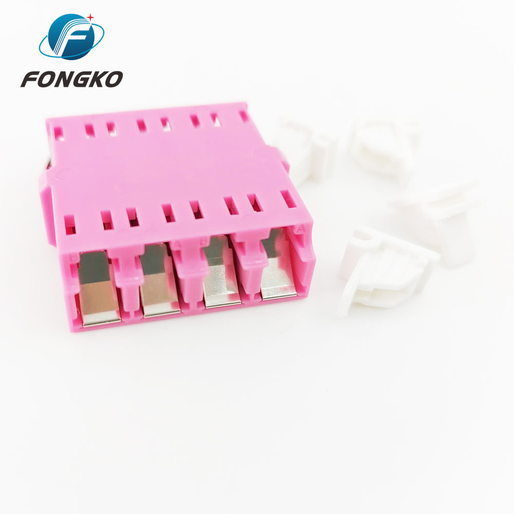 LC OM4 Pink Quad Fiber Optic Adapter With Auto Shutter 850nm