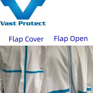 Surgical Supplies Materials Disposable White Micro Film Jumpsuit with Blue