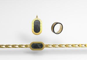 China Fashion Carbon Fiber With IP Gold Stainless Steel Three-piece Men's Jewelry factory