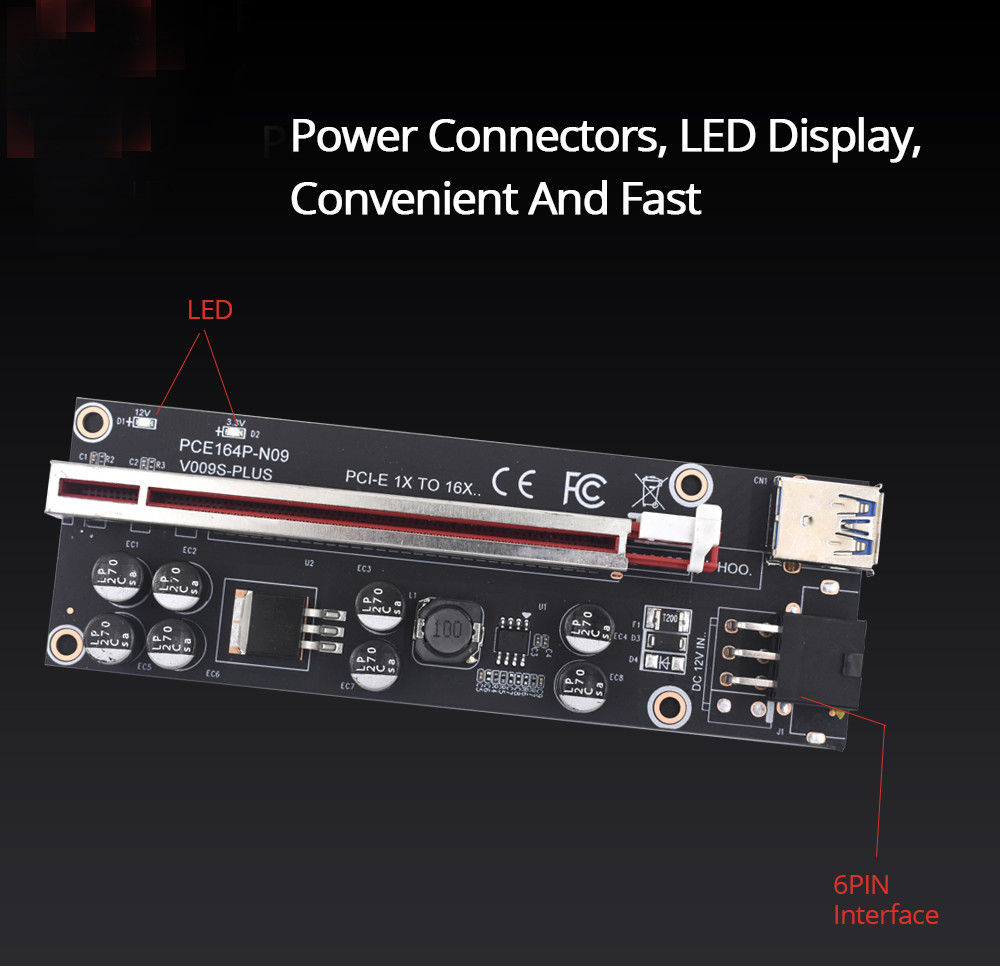PCI Express 009S Plus Pcie Riser Cards 1x 16x USB3.0 Extension