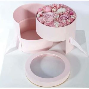 Double Layer Rotating PVC Round Flower Box Eternal Rose Gift Packaging