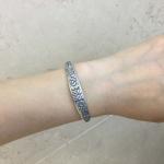 Women Sterling Silver Cuff Bracelet Engraved Fowers Blessings Retro Bangle
