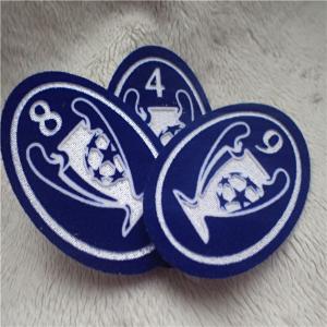 China Oval Shape Personalised Embroidered Patches Ball Uniform Plush Monochrome Flocking Heat Transfer factory
