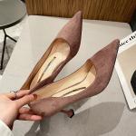 528-1 New Pointed Shallow Mouth Suede Stiletto Fashion Shoes Sexy Mid-Heel Four