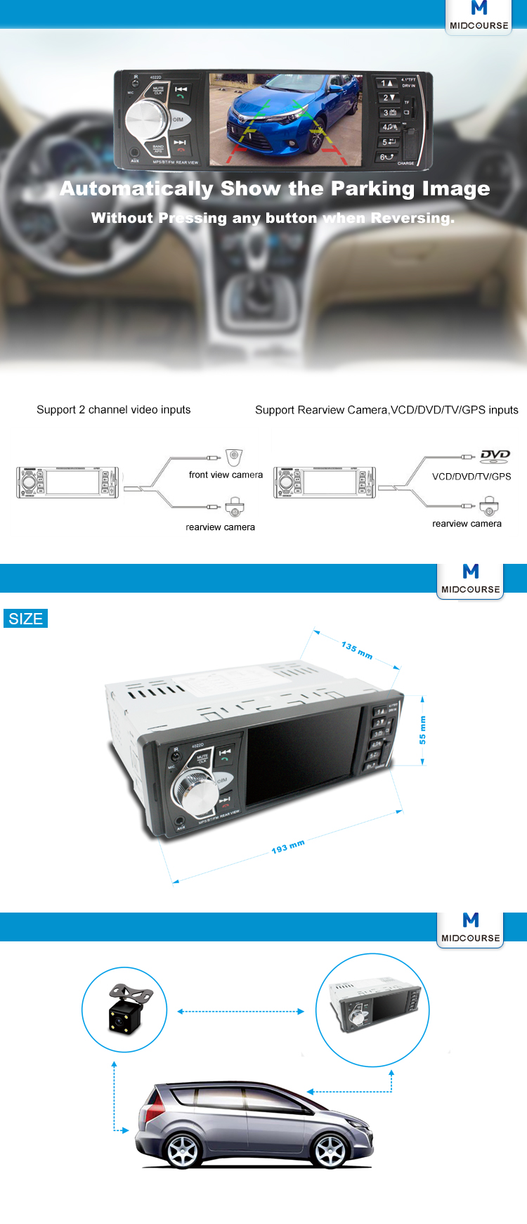 1GB 1 Din Touch Screen Car Stereo With Car FM USB SD BT RDS Radio