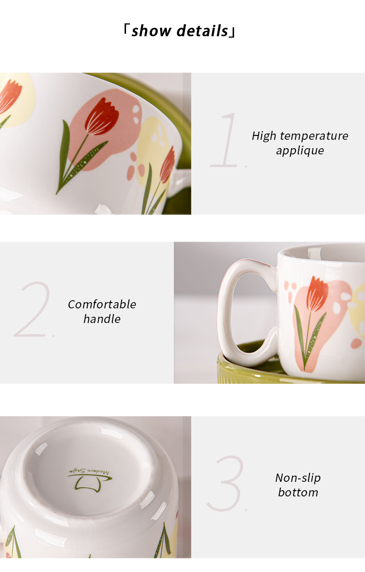 Customized Logo Flower Design Ceramic Tea Cup And Saucer Set For Restaurant For Afternoon Tea 200ml
