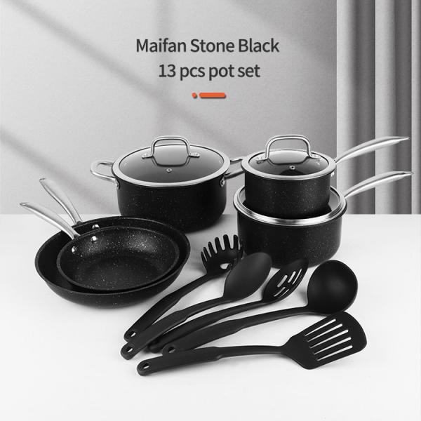 New Arrival Kitchen Stainless Steel 13 Pieces Nonstick Cookware Set Triple-layer