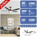 1stshine 56" Dimmable LED Lighting Ceiling Fan with 5 Black ABS Blades ROHS
