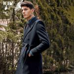 Navy Blue Men's Long Wool Windbreaker Jacket Coat for Business Slim and Handsome