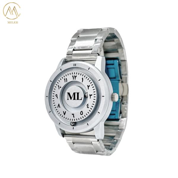 Male Creative Silver Stainless Steel Scrolling Beads Magnetic Quartz Watches for